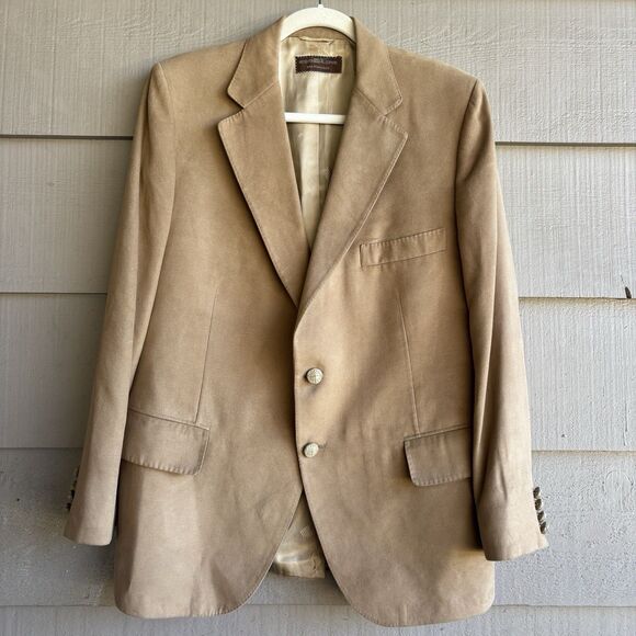 Vintage Lanvin Paris FeatherSuede Blazer 40R Camel Tan Coat Tailored in USA - Picture 1 of 10